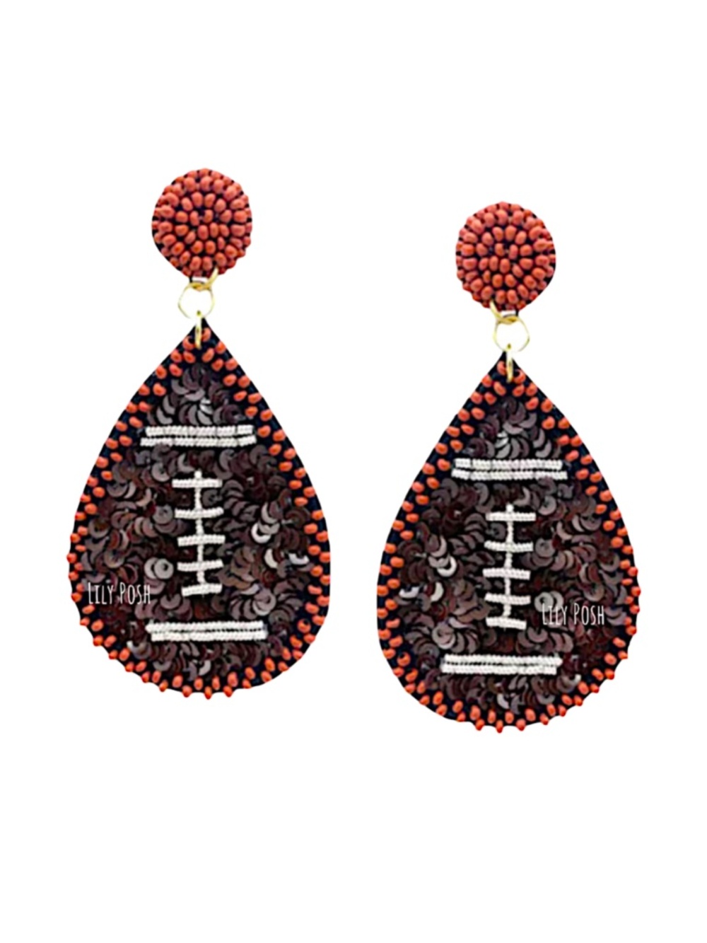 Sequin Football Earring, Seed Bead Football Game Day Earring